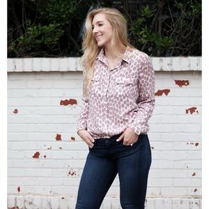 LOFT Women's Button Down Utility Shirt - Light Purple Polka Dot Medium